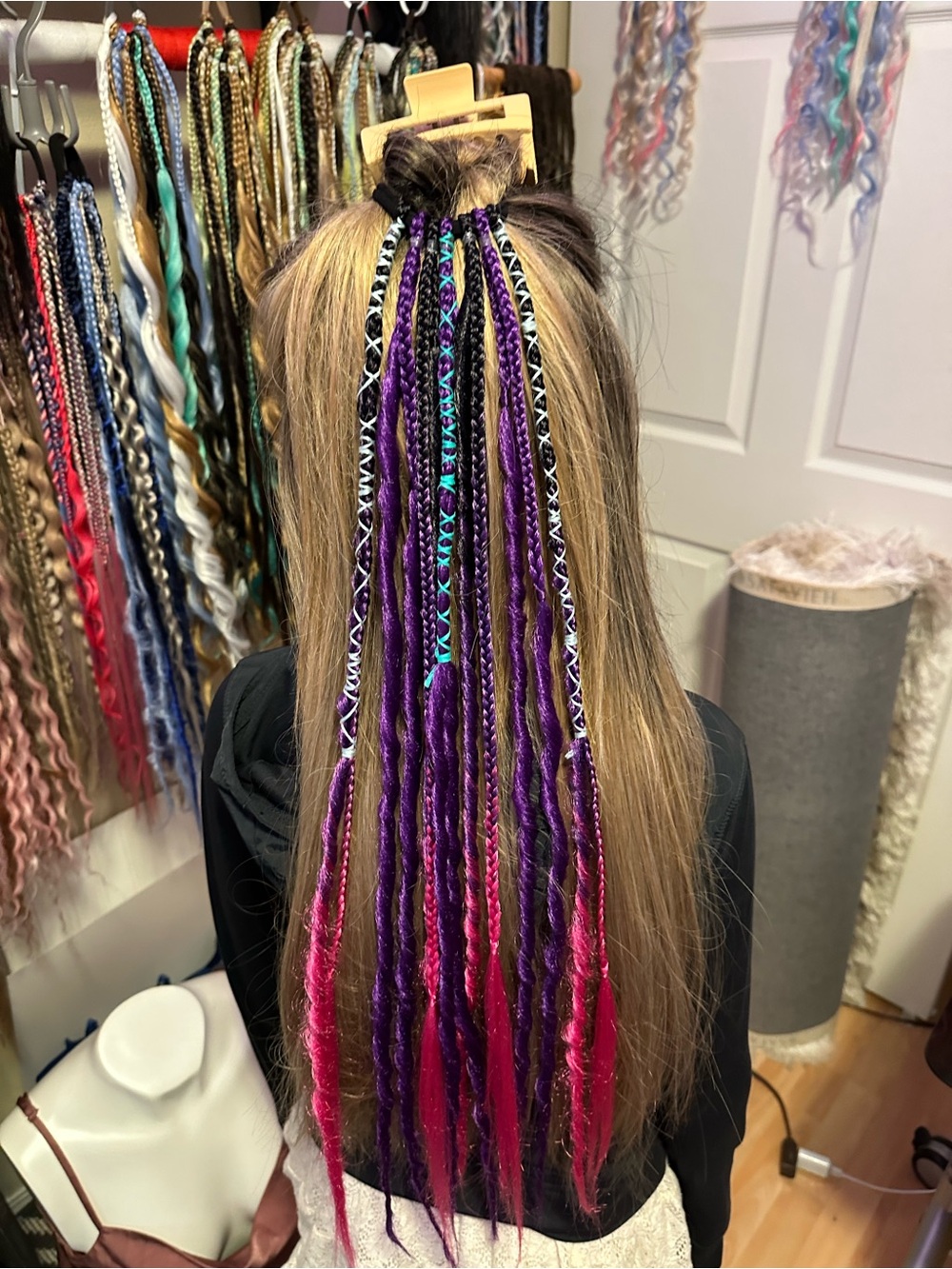 Boho Synthetic Hair Dread Extension Set in Purple & Pink